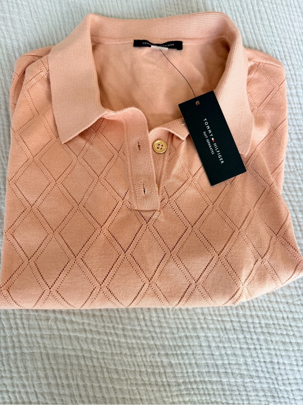 Tommy Hilfiger Peach Pointelle Polo Sweater